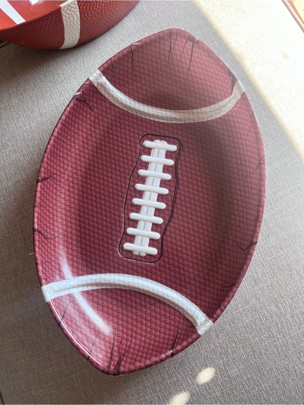 XL Football-Shaped Serving Platter - Brown & White